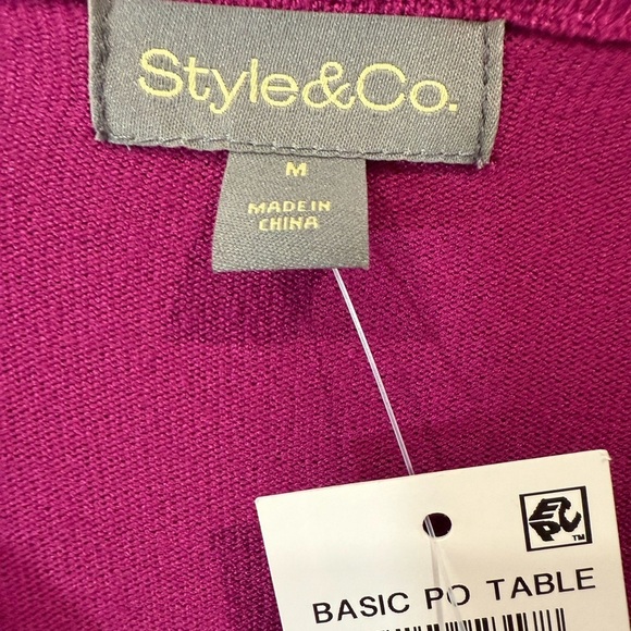 Style & Co Sweater V Neck‎ Lightweight Knit  Magenta Blossom Size Medium NWT - Picture 8 of 9